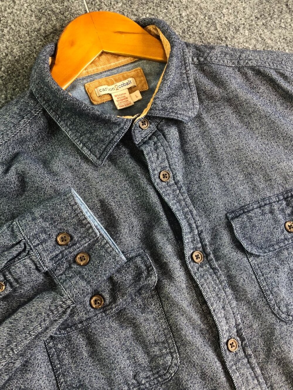 Carbon 2 Cobalt Shirt Mens Large Blue Cotton Yak Chest Flap Pockets Button